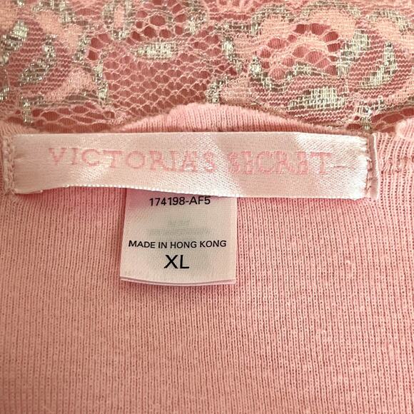 Victorias Secret Nightgown XL Pink Long Sleeve Lace Trim Cotton Blend - Picture 4 of 6